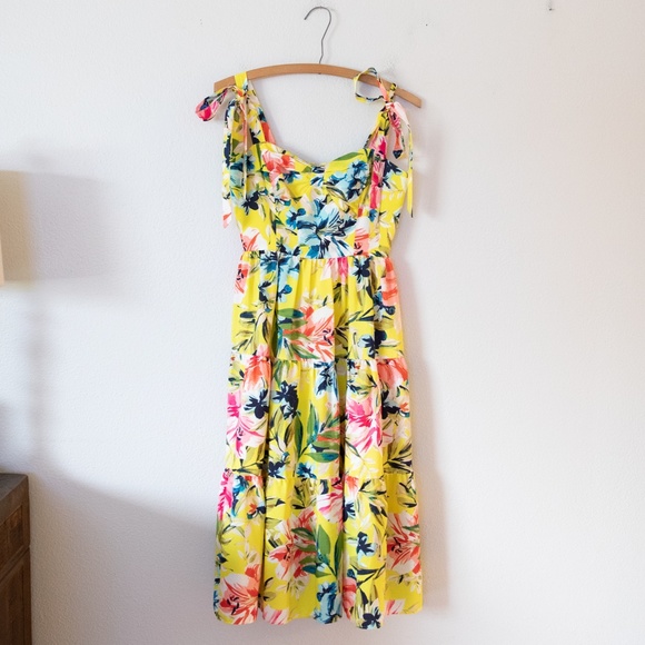 Eliza J Yellow Floral Tiered Midi Dress - Picture 6 of 6